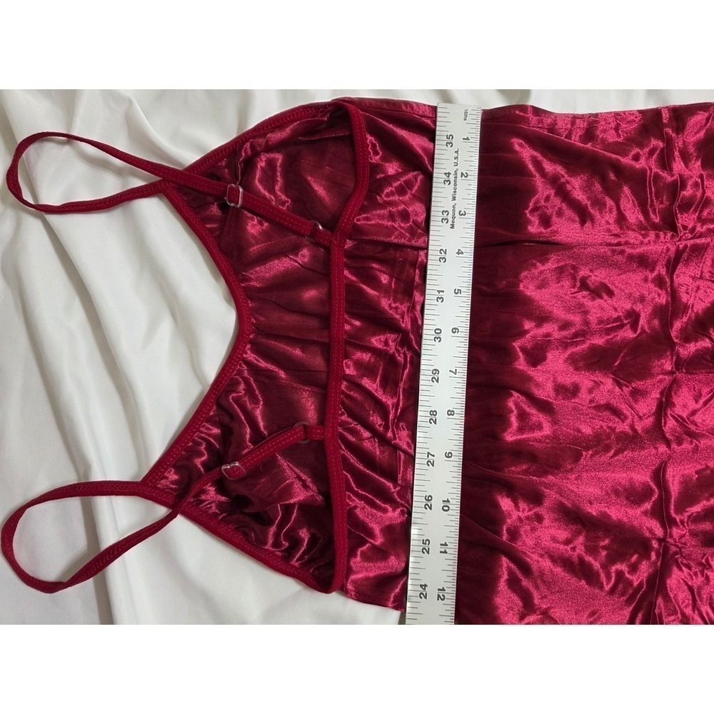 Womens Pajama Set Satin Lingerie Burgundy Sleepwear Two Piece Wine Red - Picture 3 of 8